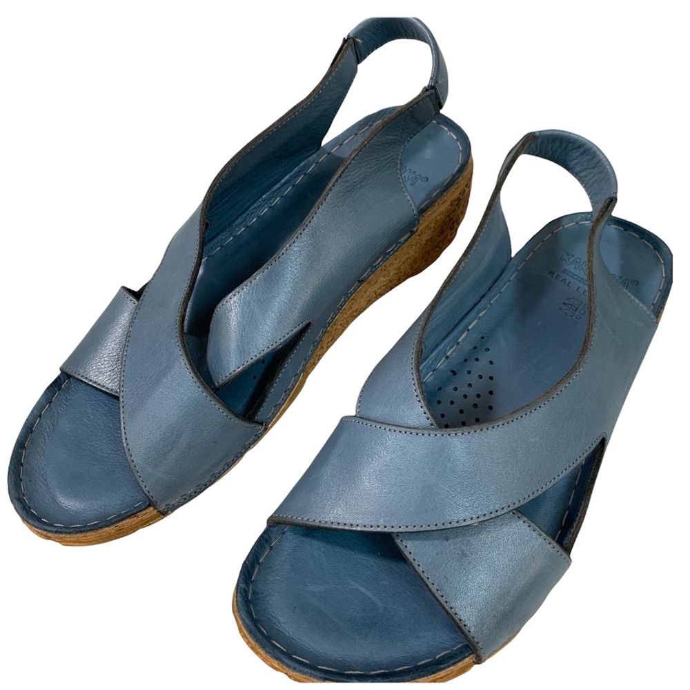 KARYOKA Sandals Orthopedic Anatomical Leather Blue Criss Cross wrap Strap